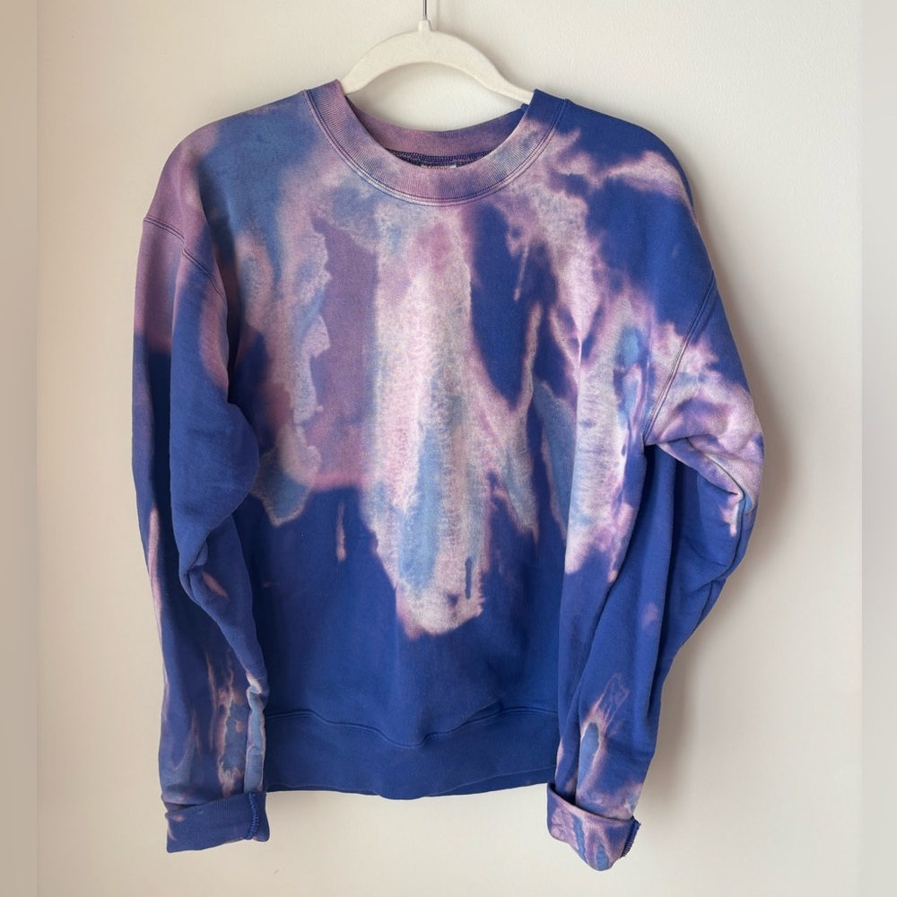Reverse Dye/Tie Dyee Sweatshirt in Blue and Pink. Beautiful one of a kind.